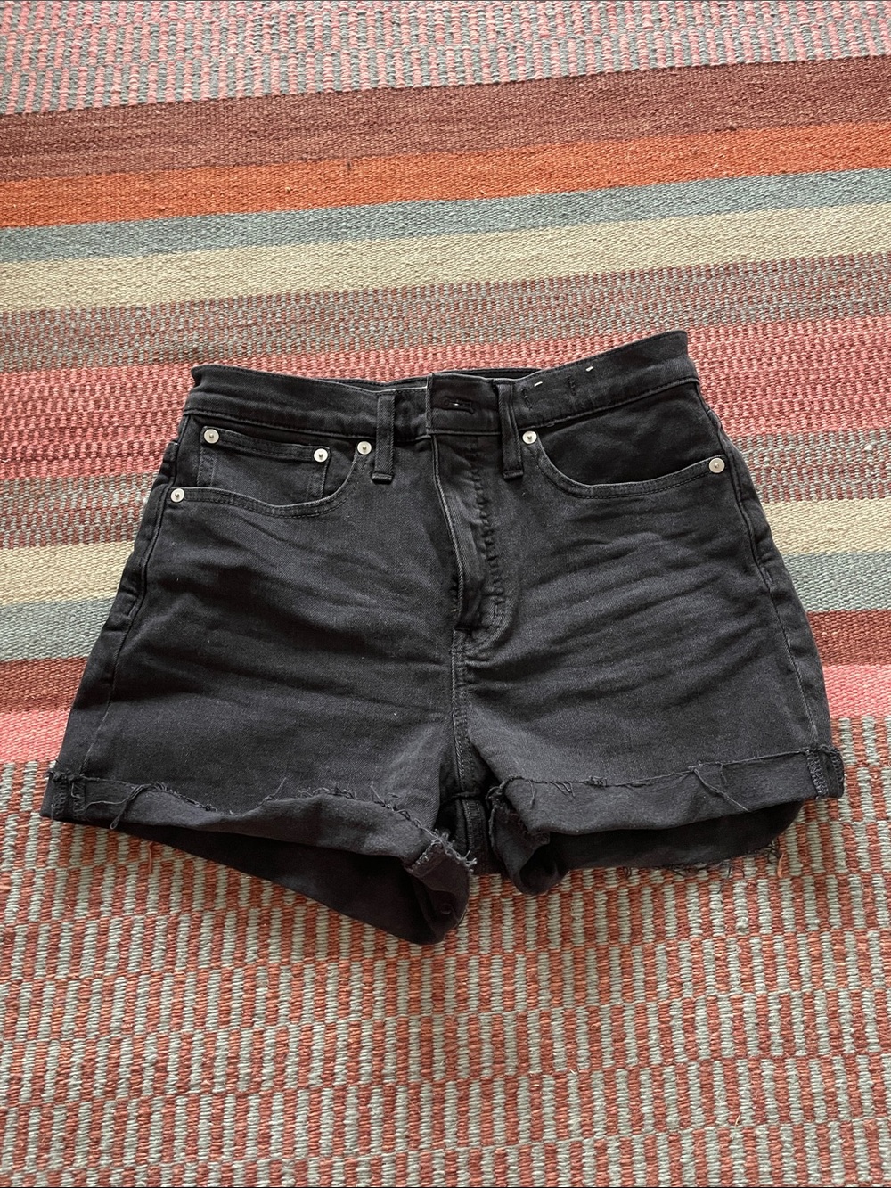 Madewell Black High-Rise Cuffed Denim Shorts